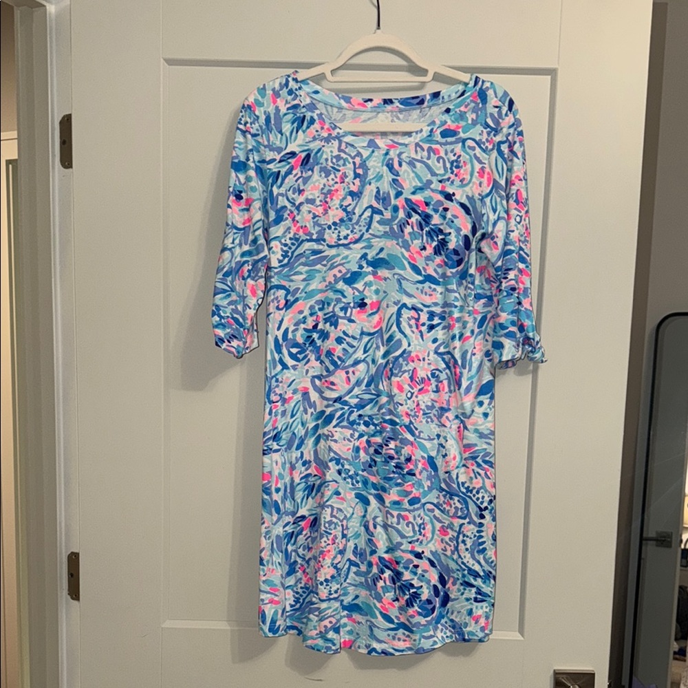 Lilly Pulitzer Blue Pink White Printed Midi Shift Dress